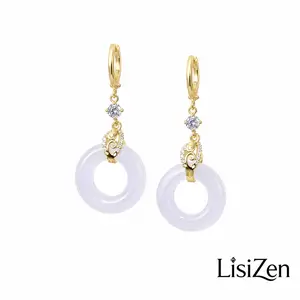 LisiZen 2026 Eastern Aesthetic Gold Plated Leaf Earrings, Asian-Inspired Circle Donut Pendant Dangle Jewelry DZEH6116