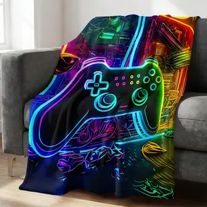 Neon Game Controller Throw Blanket, Soft Flannel Blanket, Warm Cozy Gaming Print Blanket for Couch Bed Sofa, Lightweight All Season Blanket for Teens Boys Gamer Room, Perfect Gamer Gift Blanket