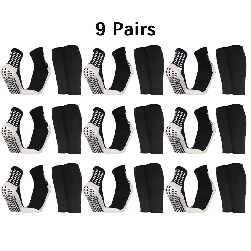 [9+9 Value Pack] Professional Soccer Grip Socks and Leg Sleeves Combo, Non Slip Athletic Sports Socks Training Soccer Socks for Men Youth