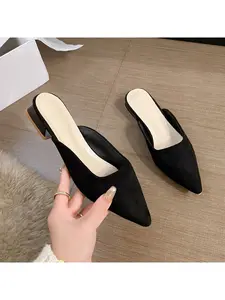 Women's Pointed Toe Mule Sandals Spring New 2026 Low Heel Half Slip-On Commuter Versatile Outdoor Cool Rubber Slippers