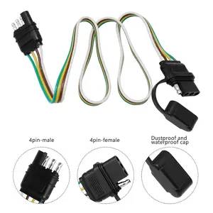 4-Way 32 inch Flat Trailer Light Wiring Harness with Dust Cover 4 Wires 4-Way Plug 4 pin Flat Wire Extension Male & Female Connector Replacement Connector for Trailer Hitch Wire