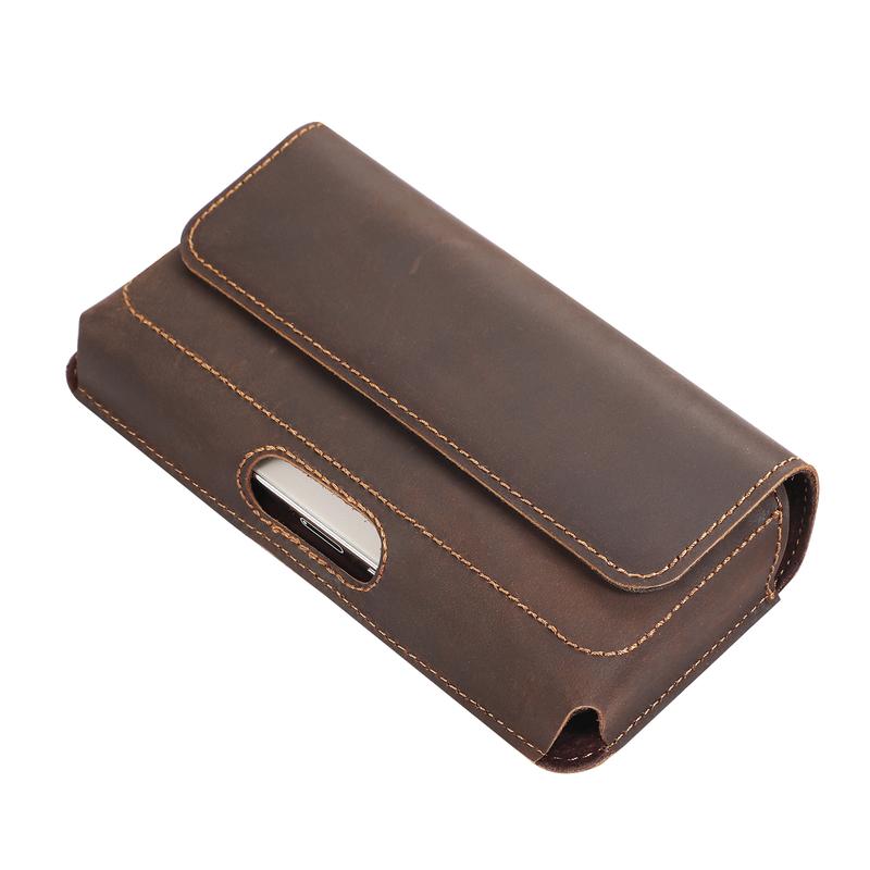 Cell Phone Genuine Leather Holster Magnet Pouch Belt Clip Man Waist Bag Carrying Perfect For Outdoor Daily Use
