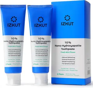 IZKUT 10% Nano Hydroxyapatite Toothpaste - Fluoride-Free Natural Whitening for Sensitive Teeth, Enamel Support, Plaque Remover, SLS-Free, Fresh Mint Flavor, 4 oz (Pack of 2)