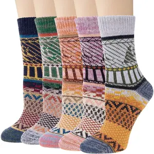 STANDARD GOODS 5 Pairs Wool Socks for Women - Winter Thick Boot Cozy Crew Vintage Soft Calf Knit Warm Socks Gifts