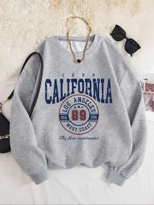 California Letter Print Pullover Sweater, Soft Comfortable Fabric, Fashionable Casual Wear, Loose Fit, Fall & Winter Style
