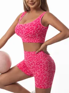 Women's Seamless High Waist Shapewear Set, Leopard Print Invisible Fitness Set, Sports Bra & High Waist Cycling Shorts, Workout Set, Animal Pattern Sportswear, Activewear Clothing