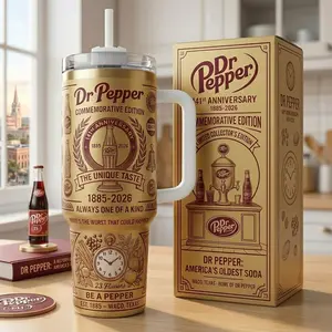 [Otaku Sip] Limited Luxury Gold Dr Pepper Commemorative Edition 40oz Tumbler With Handle - 141st Anniversary 1885-2026 Stainless Steel Travel Mug, America's Oldest Soda Gift