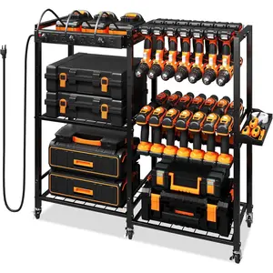 Tool Organizer Cart with Charging Strip, 28 Tool large Racks with Wheels, Duty Organizer Station, Festive Gifts for Men Dads