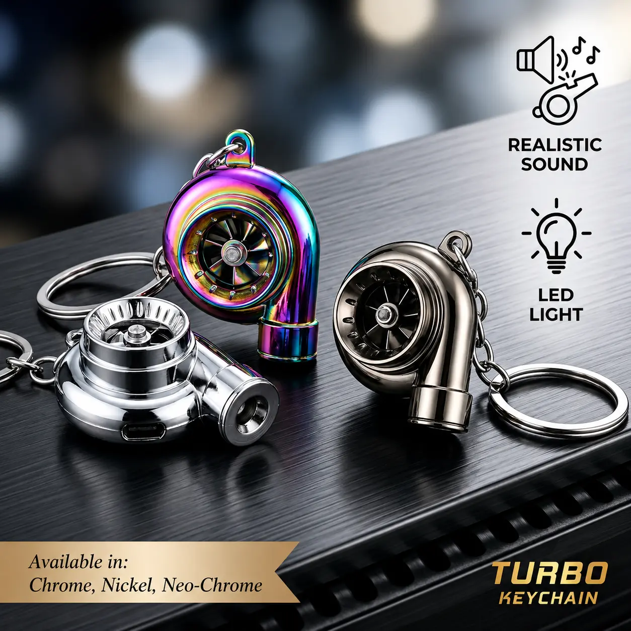 Spooling Mini Turbo Keychain with LED & Blow-Off Sound