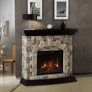 Electric Fireplace Mantel Package, 48 inch Freestanding Stone Fireplace Heater TV Stand with Remote Control, 7 Flame Brightness Settings, 750W/1500W,New