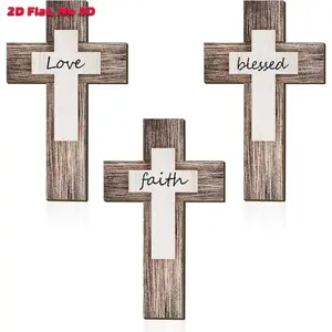 3pcs 2D flat wood wall corss, Wooden Cross Wall Decor Christians Cross Sign Faith Love Blessed Wooden Decoration Wooden Cross Decorations Rustic Vintage Wall Art Religious Hanging Sign Inspirational Farmhouse Home Hanging Decor