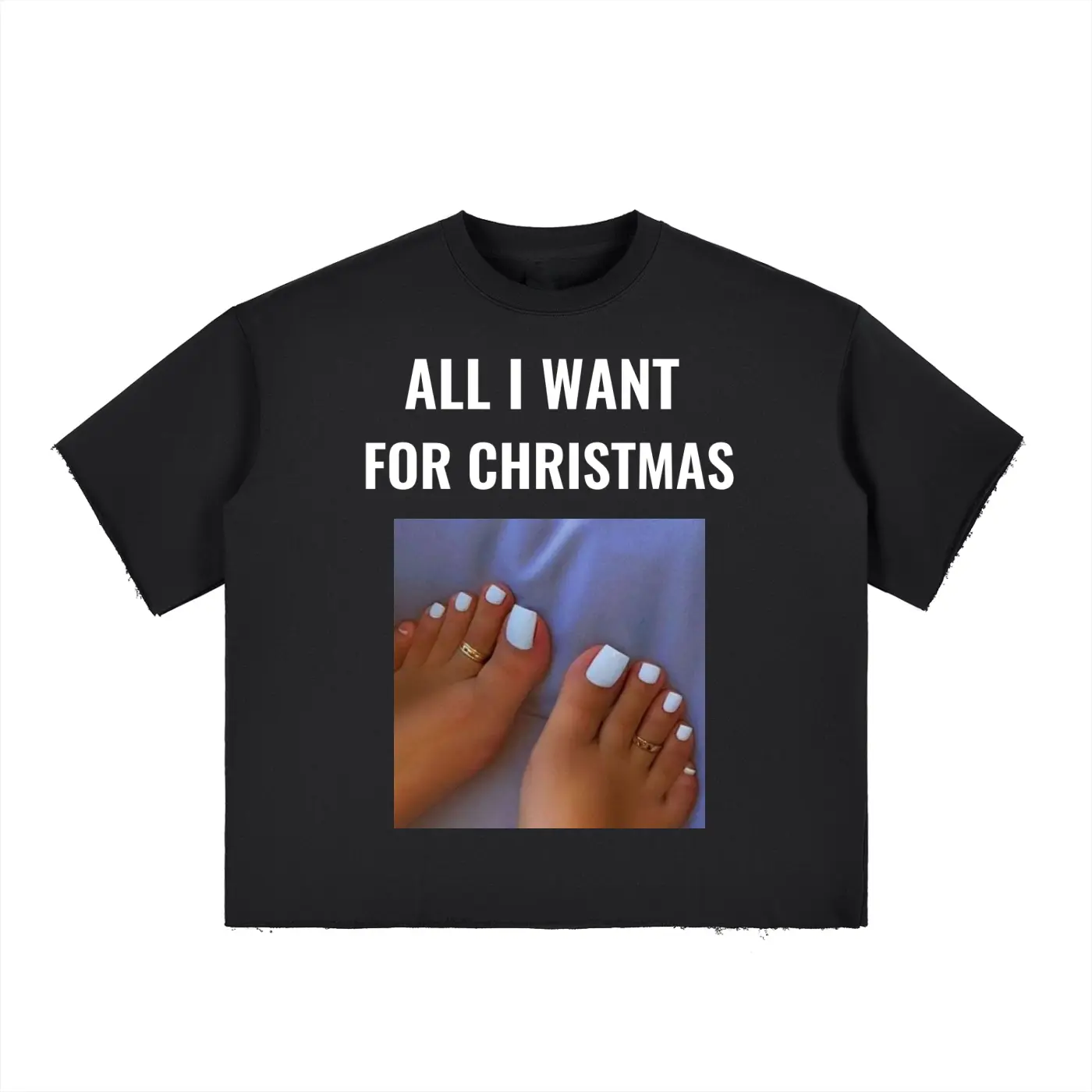 White Toes Boxy Half-Sleeve Raw-Edge T-Shirt RT0052 Unisex Crew Neck Short Sleeve Medium Length Casual Streetwear Top Menswear Garment