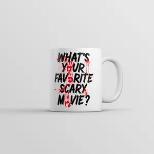 Whats Your Favorite Scary Movie Mug Funny Sarcastic Spooky Graphic Novelty Coffee Cup - 11oz Funny Coffee Mugs Ceramic Printed Drinkware Cup