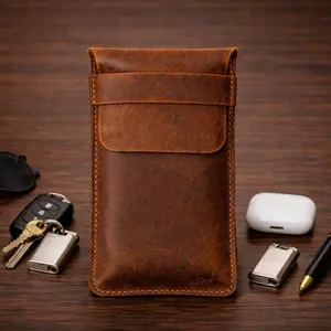 Nepa Handmade Brown Leather Everyday Pouch - Stylish Brown Leather Case for Keys & Accessories