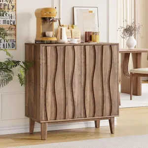 [SummerVibes] Vabches Fluted Sideboard Buffets Cabinet - 31.5" Cupboard Furniture with Adjustable Shelf, 2 3D Ripple Doors, Curved Edges, Freestanding Wood Cupboard & Modern End Cabinet for Kitchen, Living Room