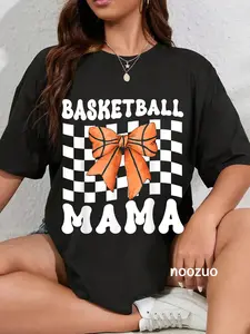 100% Cotton Basketball Mama Coquette Bow Game Day Funny Sports Lover Mom T-Shirt