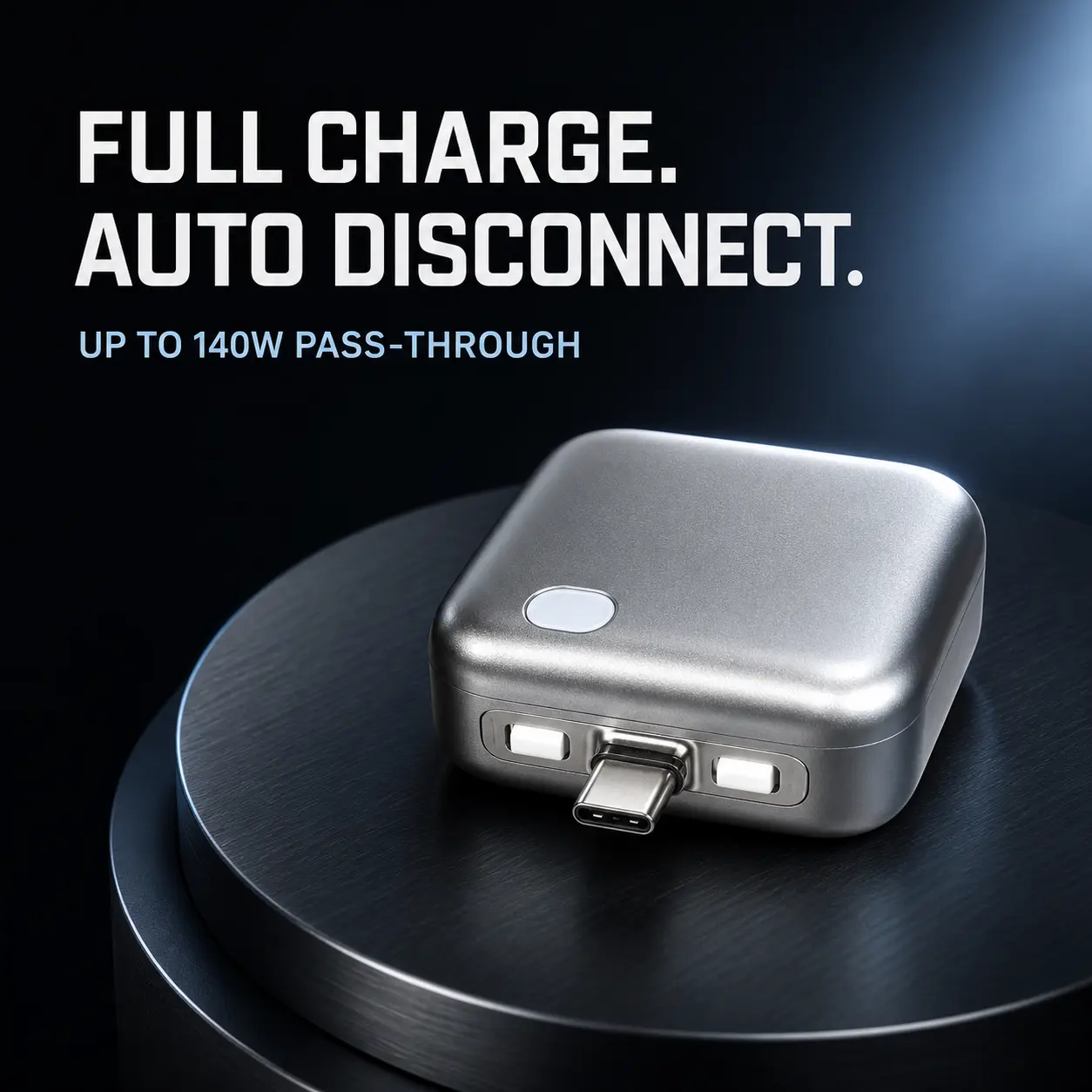 140W USB Type-C Auto-Disconnect Charging Adapter, Physical Cutoff Accessory with Auto-Stop for Phones, Laptops, Overnight Charging Protection