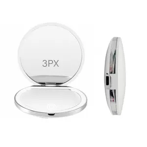 Handheld wallet Portable LED Pocket Mirror with Magnifier, Dimmable Light & Adjustable Angle, USB Rechargeable  Salon Mirror Compact Makeup Mirror Hairdressing Mirror Makeup Vanity Mirror Double-Sided Mirror travel mirror for various scene