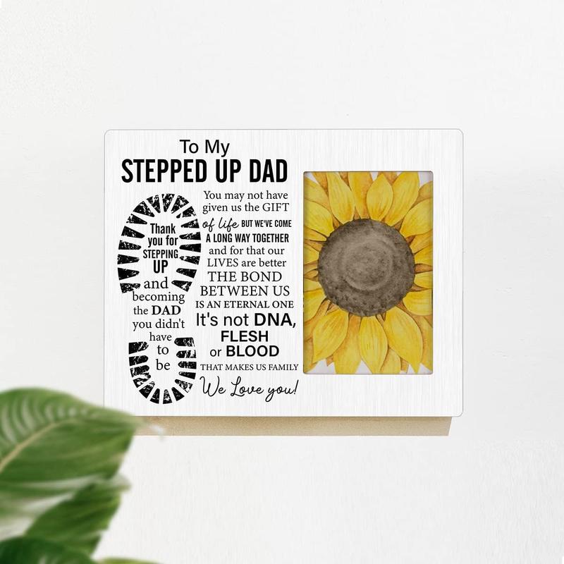 Stepfather Wood Picture Frame Gift, to My Stepped up Dad Rustic Wooden Photo Frame Father's Day Birthday Gift, Tabletop and Wall Mounting, Display Photo 4x6 Inch