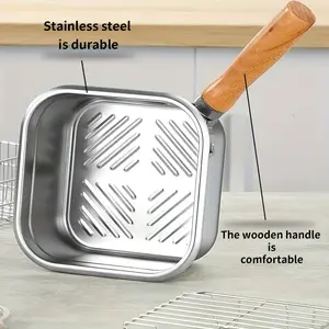 2-Piece Multifunctional Stainless Steel Square Frying Pot Steamer Set, Large Capacity Sealed Oil Filter, Portable Noodle Cooking Pot Rack