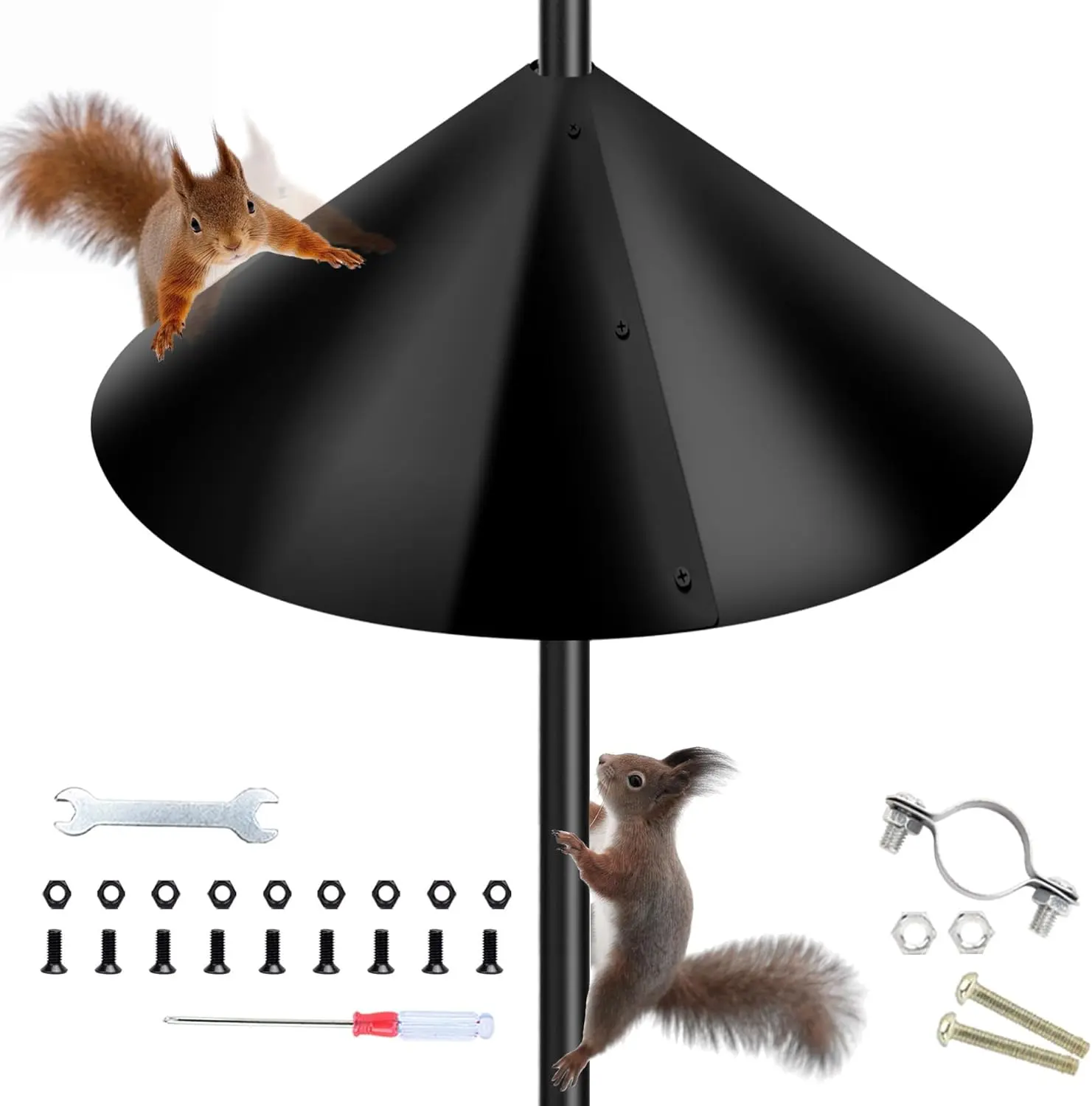 Squirrel Baffle for Bird Feeders Pole - 16 Inch Wide Cone Guard, Heavy Duty Chew Proof Baffle for Pole Mounted Feeders, Squirrel Proof Bird Feeder Accessories for Outdoor Garden Yard - Black