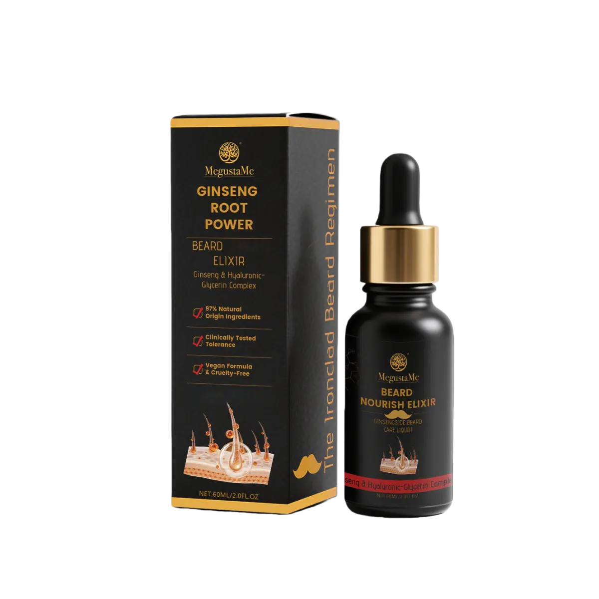 MegustaMe Ginseng Beard Nourish Elixir – Nourish, Thicken & Soften Your Beard, Natural Vegan Beard Growth Oil