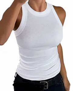 Womens Ladies Ribbed Thick Strap Low Cut Tight Slim Fitted Sporty Workout Tank Tops