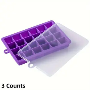 3 Counts Silicone Ice Tray, 24 Square Ice Tray with Lid, Food Grade Homemade Ice Box, Large Ice Cube Mold, Household Use