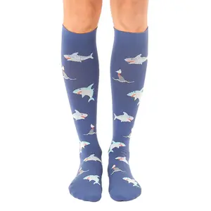 Sharks Compression Socks | Moisture-Wicking Nylon Graduated Compression Socks– Lightweight Padded Support with Cushion Bottom – Casual & Breathable - Unisex Daily Wear