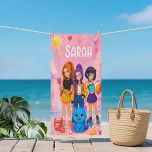 Kpop Personalized Beach Towel with Custom Name, Cute Cartoon Pool Towel, Soft Quick Dry Summer Vacation Towel for Beach, Pool & Travel,SummerVibes,SummerWins,DealsForYouDays