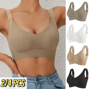 EssElegance2/4PCS EssElegance Comfortable Breathable Push Up Bra, Women's Solid Wireless Bra, Softness Lightweight Lingerie Everyday Tshirt Bra for All Seasons