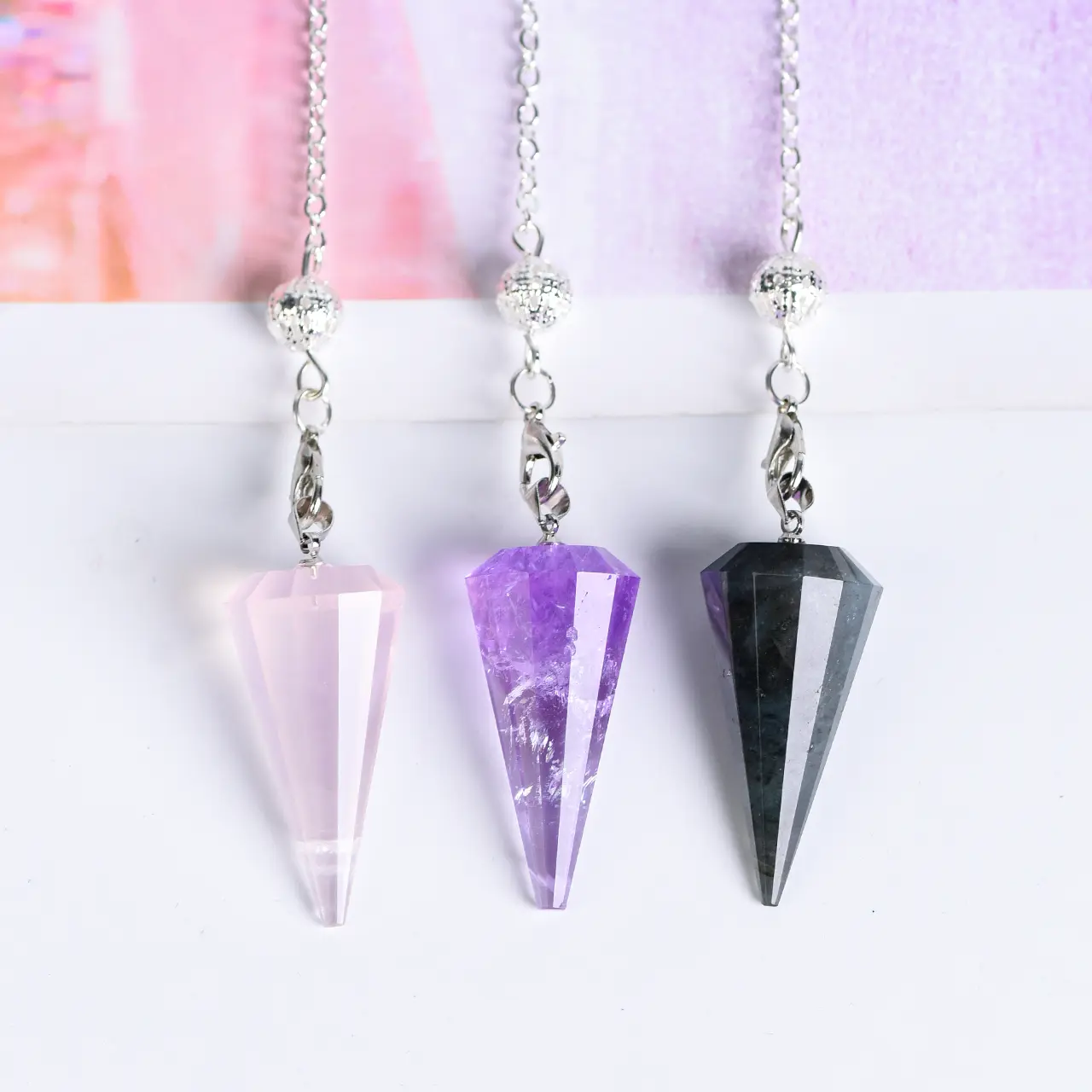Crystal Cone Pendulum, Polished Stone Dowsing Tool for Meditation & Desk Ornament