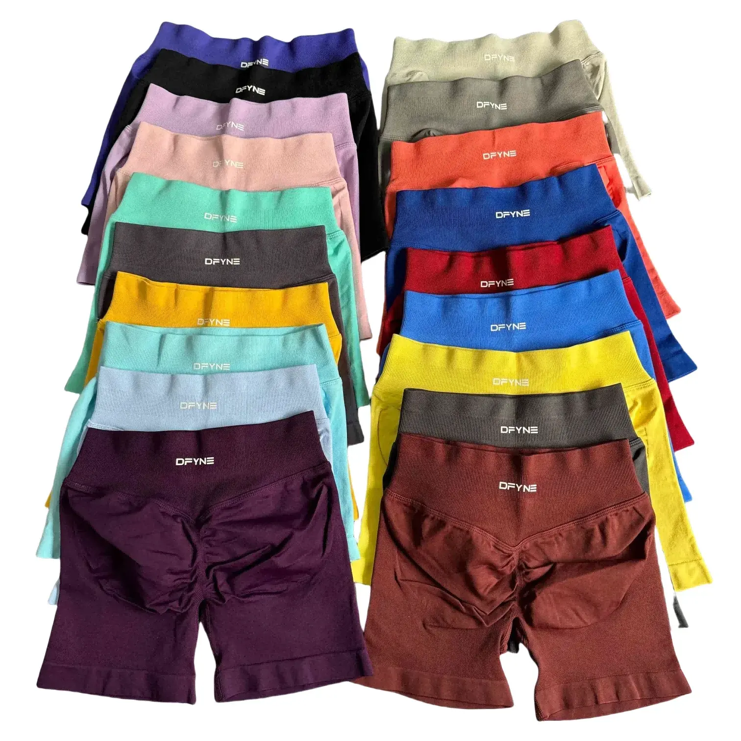 Dfyne Impact Shorts with Logo Low Waist Seamless Yoga Shorts Scrunch Bum Gym Shorts Workout Biker Short Stretch Fitness Clothing