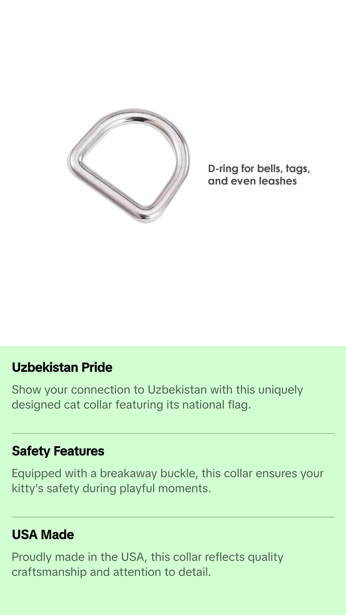 Cat Collar with Uzbekistan Flag | Great For National Holidays, Festivals, Parades, Sporting Events, Pride Events