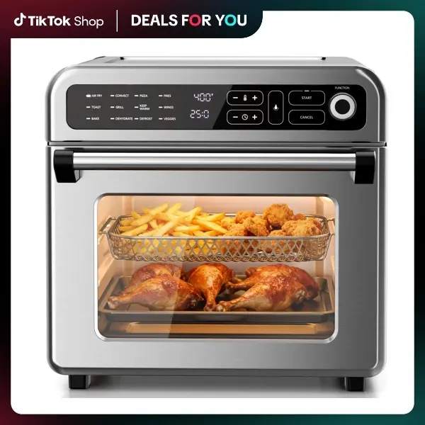 Kismile 20QT/25QT 1400W Air Fryer Toaster Oven Combo for Couples, 12-in-1 Programmable Convection Oven, 70°F to 450°F Adjustable Temperature, Bake, Roast, Reheat, Broil, Fits 8-10" Pizza, Includes Baking Pan & Full Accessories, Stainless Steel