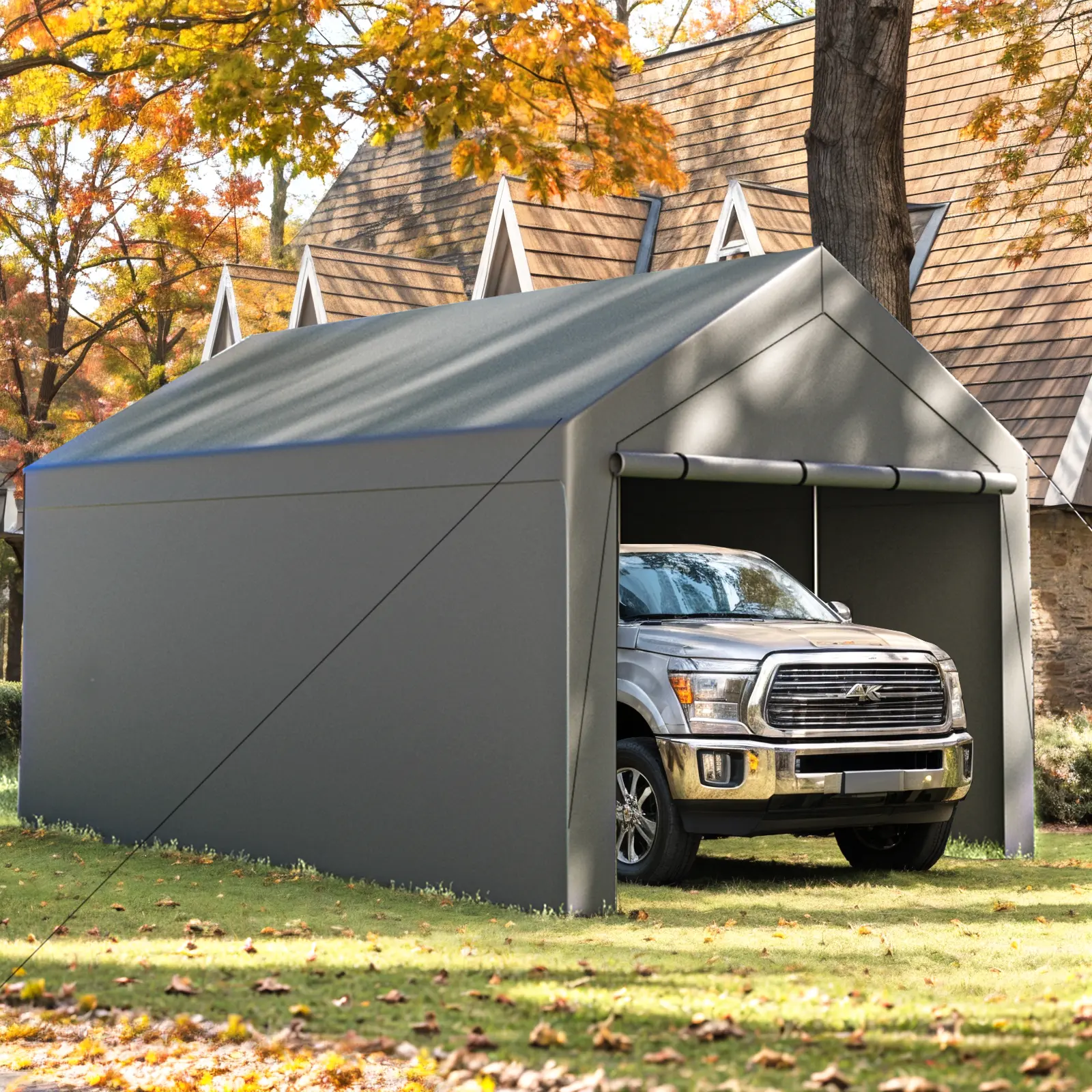 Grezone 10x20ft Heavy Duty Portable Garage Carport - Portable Awnings with Removable Sidewalls, Doors, All-Season Tarp Shaded Canopy for Car, Outdoor Furniture