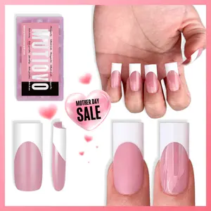 MUTIOVO White French Tip Medium Straight Square Nail Tips Press on, BERRY PINK Extra Thick Soft Gel Nail Extension, Full Cover False Nails, NEED Builder Glue Gel & Top Coat,for DIY x 15 Sizes 180 pcs
