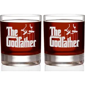Official Godfather Etched Whiskey Rocks Glass Set | 11 oz. Premium Quality & Handcrafted Glassware
