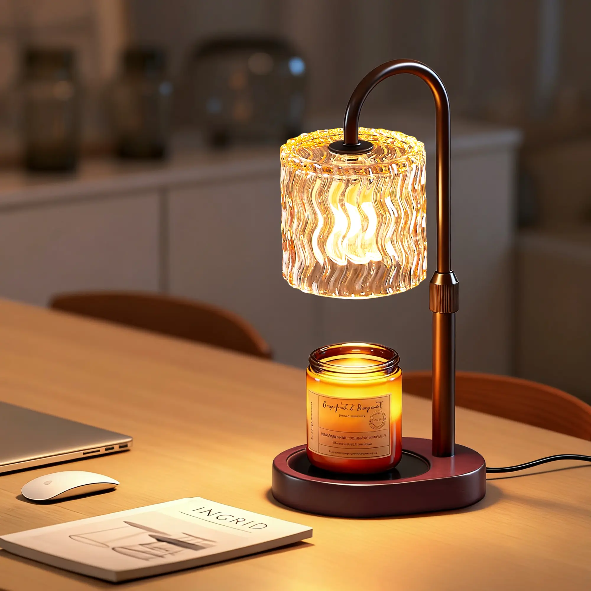 Homelist Vintage Dimmable Candle Warmer Lamp with Timer, Adjustable Height, Included GU10 Bulb, Metal Build, Gentle Halogen Heating, Fragrance Jar & Glass Candle Compatibility, Bedroom Home Decor Table Light, Holiday Gift, Holiday Gifts, Dimmable Glow Set