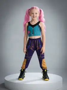 K-Pop Zoey Cool Girl Crop Top Pants Set, Halloween Trendy Costume for Girls, All Season Fitted Medium Fabric Clothing,School Book Day outfit,Carnival costumes for kids