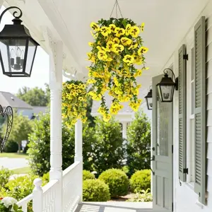 2pcs Yellow Violet Hanging Artificial Flowers Waterfall Bouquet - UV-Resistant Suitable for Indoor/Outdoor Wedding, Mother's Day, Balcony & Wedding Backdrops, Plastic Vine Garland with Cascading Blooms for Courtyard, Porch Ceiling Decor