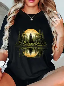 100% Cotton Unisex Nature Reflection Forest Trees Outdoor Wildlife T-Shirt