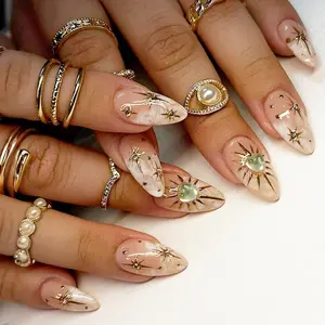 Star Pattern Fake Nails with 1 Nail File & 1 Jelly Glue Sheet, 24pcs Removable False Nails for Women Girls Nail Art, Effortless Press on Nails Set