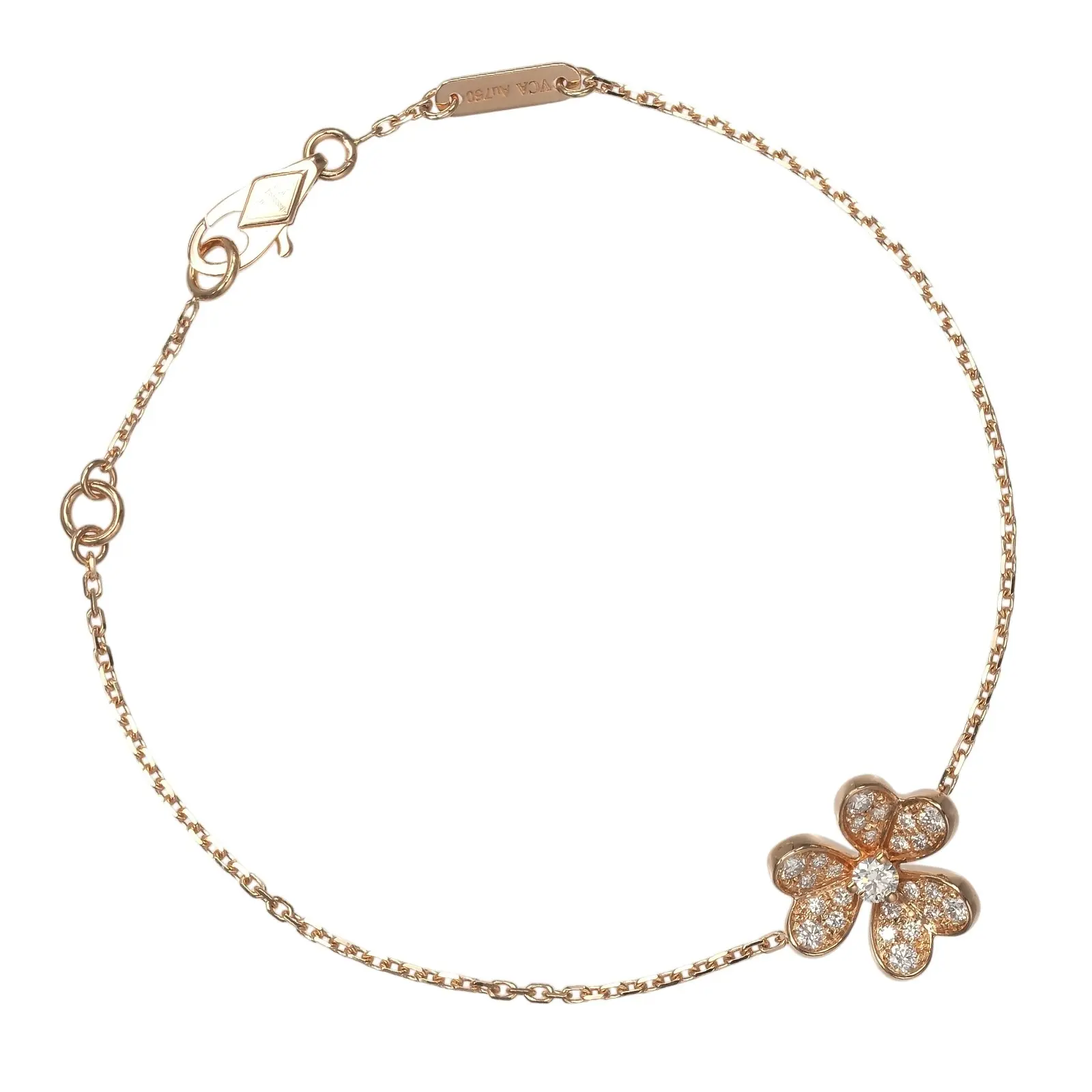 Pre-owned Van Cleef & Arpels 18K Rose Gold (Au750) Small Leather Goods Frivole Mini Au750 Pink Gold Diamond Bracelet
