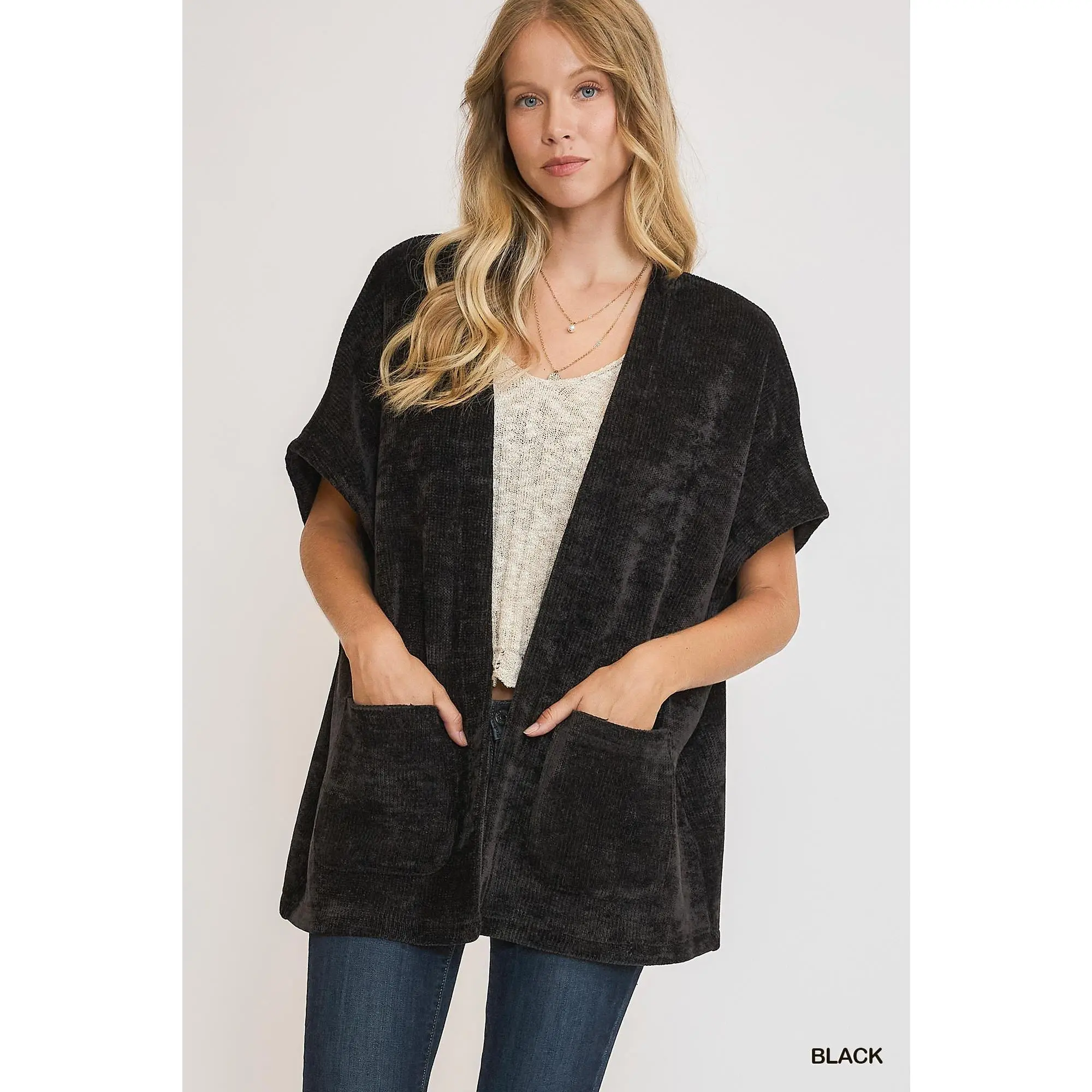 Umgee Open Front Knit Cardigan with Front Pockets