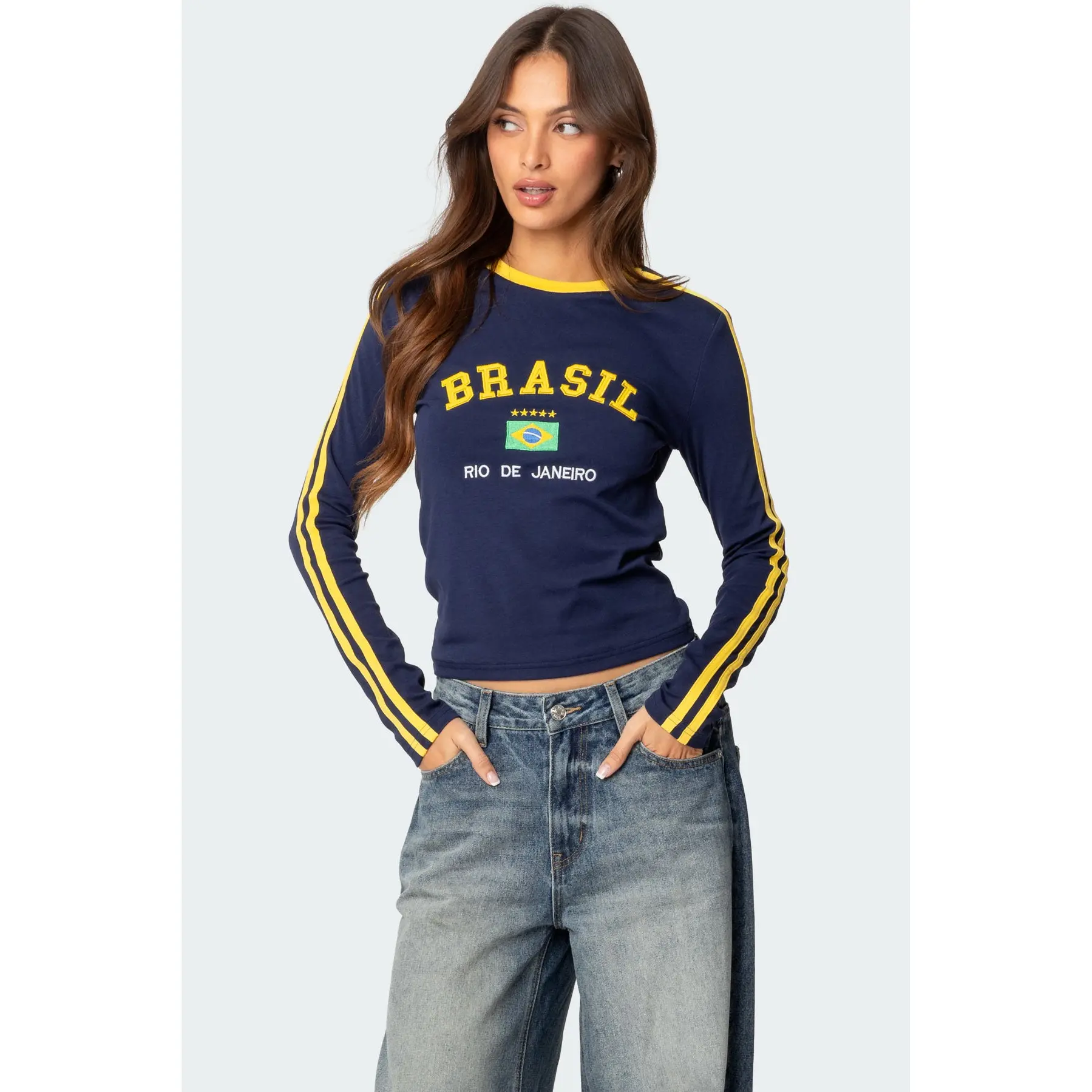 Brasil Embroidered Long Sleeve T Shirt Brasil Embroidered Long Sleeve T Shirt