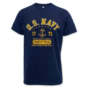 U.S. Navy 1775 Vintage T-Shirt, US Navy Anchor Graphic Tee, Forged By The Sea Shirt, Military Navy Tee, Patriotic Veteran Gift