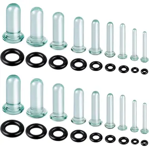 14-18Pcs Glass Ear Stretching Kit 1.6-7mm/7.5-12mm Plugs for Ears Gauges with O-Rings Single Flare Glass Gauge Stretching Kit Ear Expander Body Piercing Jewelry for Women Men