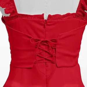 Women's Square Neck Strap Lace Mini Dress Flowy A-Line Ruffle Swing Casual Summer Short Dress Party Graduation Dress