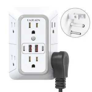 Wall Charger, Surge Protector, 6 Outlet Extender with 4 USB(2U2C) Charging Ports 3-Sided Power Strip Multi Plug Adapter Spaced for Home Travel Office
